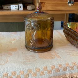Vintage Carnival Glass Marigold Grape Biscuit Jar 
