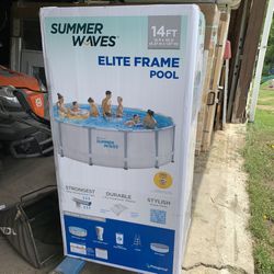 Summer Waves Elite Steel Frame Pool 14ft X 42in W/ Filter Pump System & Ladder