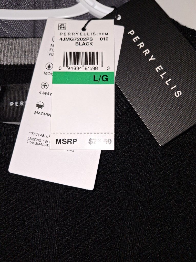 Perry Ellis Men's Short Sleeve Sweater-Crew Neck with Vertical Stripe Pattern & Soft Stretch Fabric