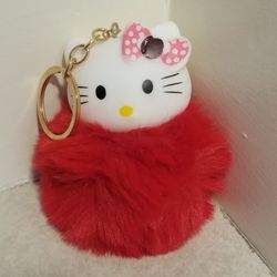 Hello Kitty Red  Pom Pom Keychain