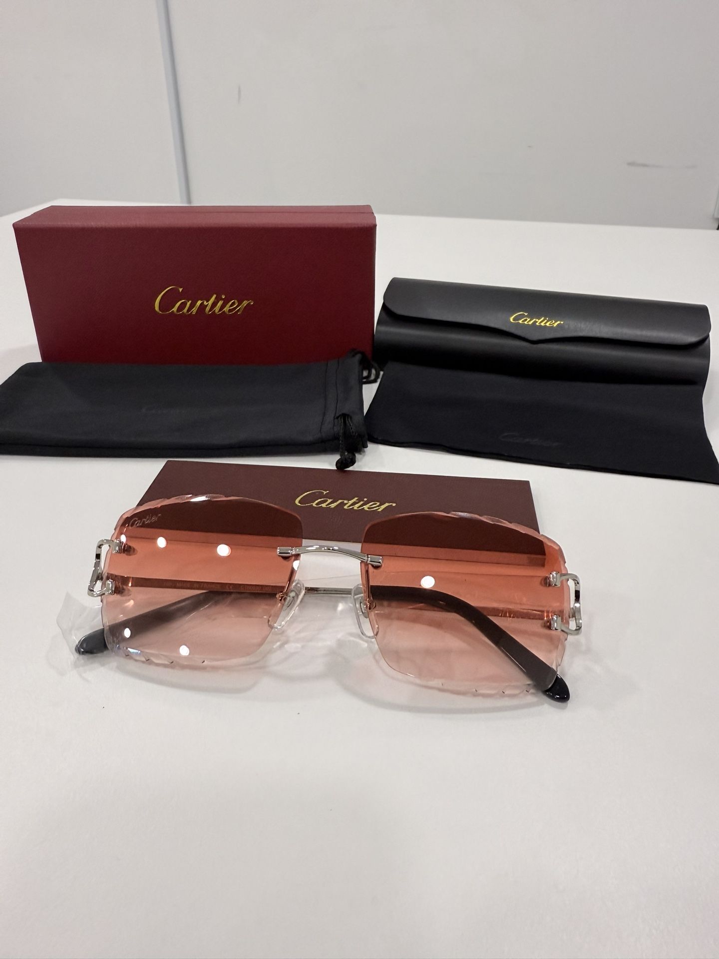 Cartier Glasses (Diamond cut) Red Lense, Silver Frame