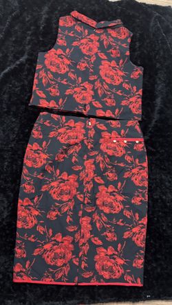 Eva Mendes Size 10 Top 12 Skirt New York and Company red and black top and bottom Rose