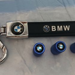 Bmw Keychain With 4pc Tire Valve Caps 