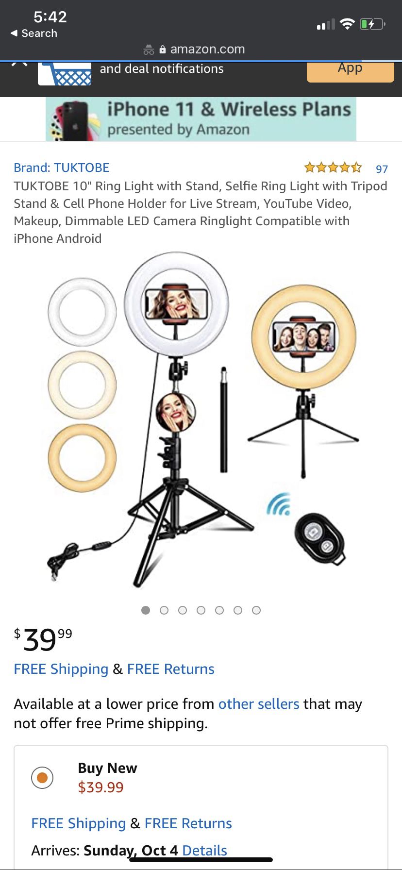 10" Ring Light with Stand, Selfie Ring Light with Tripod Stand & Cell Phone Holder for Live Stream, YouTube Video, Makeup, Dimmable LED Camera Ringli
