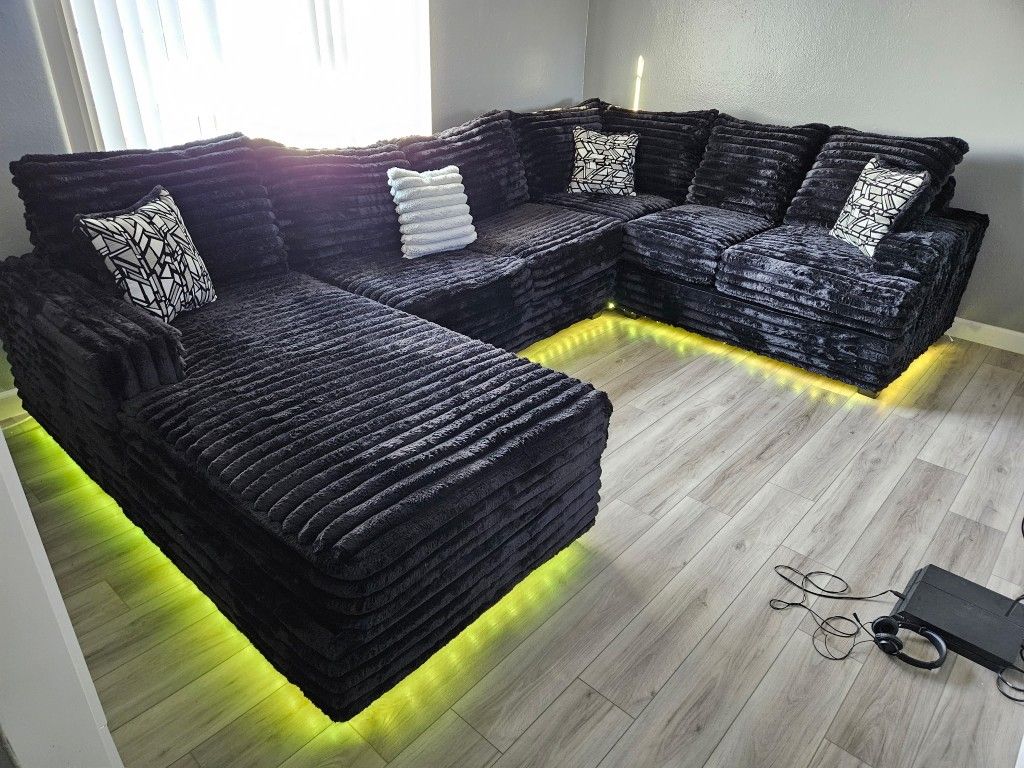 Oversize Sectional Black Corduroy Custom Set LED LIGHT $1799