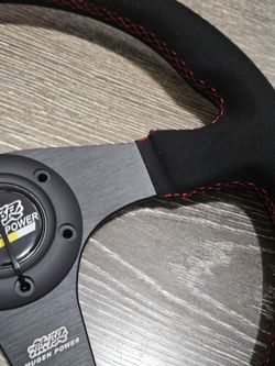 Brand New 14" MUGEN Style Racing Black Stitching Leather Suede Sport Steering Wheel w Horn Button