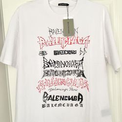 Balenciaga White T-shirt NEW w/ TAGS Men’s Large Eclectic Typographic Retro Tee