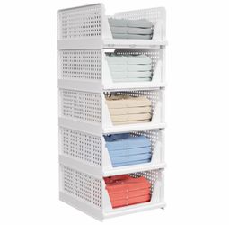 👚5 Pack Stackable Storage Organizer Bins – Foldable Closet & Bedroom Storage 👖