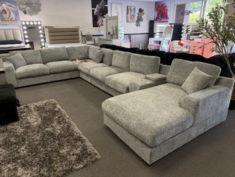Large Gray Sectional Sofa with Chaise
