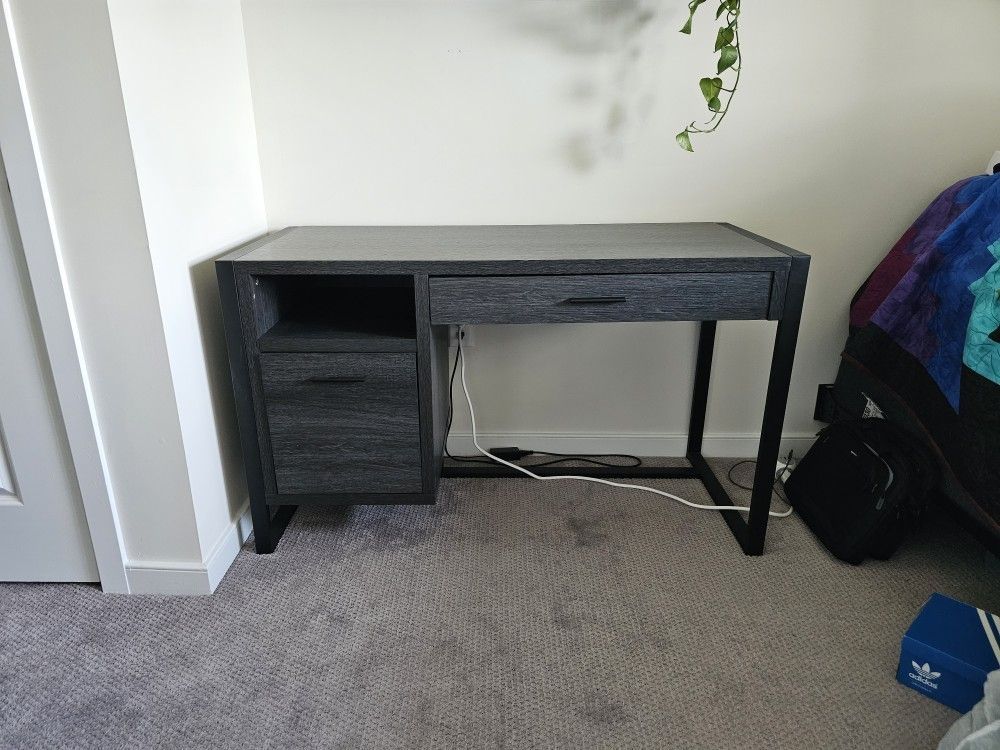 Grey Wood And Metal Desk