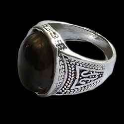 BEZEL SET SMOKEY TOPAZ QUALITY ENGRAVED TITANIUM SILVER MENS NEW SIZE 10 RING