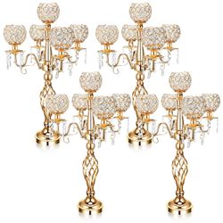 Nitial 4 Pcs 5 Arm Crystal Candelabra Centerpieces For Tables 27 Inch Tall Crystal Candle Holders Bowl Candelabra Table Centerpieces Decor For Wedding