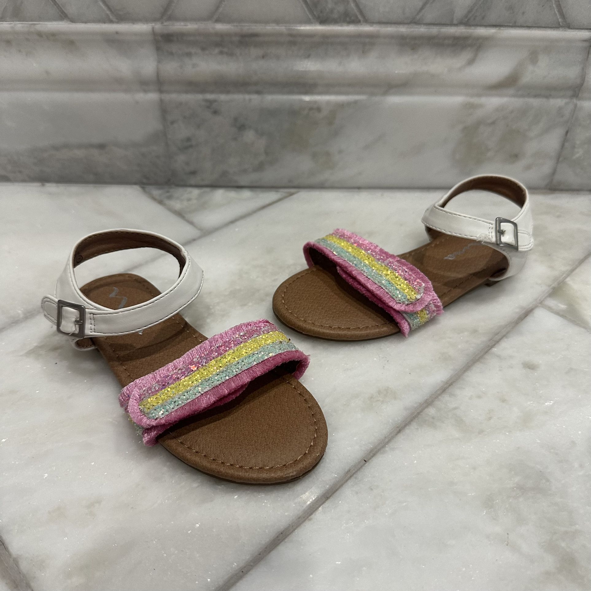 Size 11 Toddler Girl Nina Rainbow Sparkle Fringe Sandals