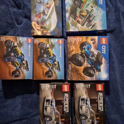 All New Legos  Bugatti $20 Dodge challenger $20 Harry potter car $20 2 Fast and the Furious cars 25 each.  Technic $15 each city $20 Each