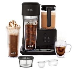 Mr. Coffee Single-Serve Frappe, Iced and Hot Coffee Maker and Blender Black with 2 To-Go Tumblers, Reusable Coffee Filter