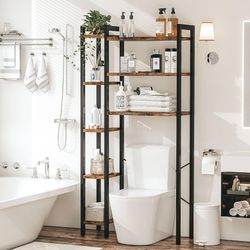 Over The Toilet Storage with 8-Titer Shelf, Mass-Storage Side Storage Open Rack, Freestanding Bathroom Organizer Space Saver, for Bathroom, Restroom, 