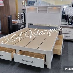 ✅️✅️Queen Platform Bed - Bookcase Headboard with Built-In LED Lights✅️✅️