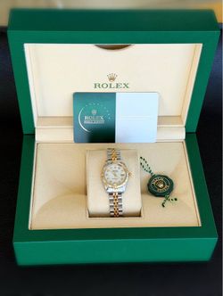 Rolex Datejust 26mm White MOP custom Diamond Dial Fluted Bezel Ladies watch 69173 box & service card 18k gold & stainless steel Jubilee Bracelet