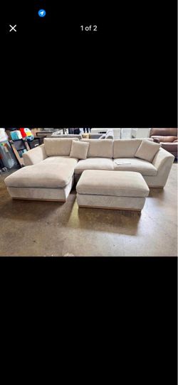 Beige Sectional Sofa with Ottoman