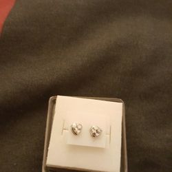 Real Silver Zircon Diamond Heart ❤️ Small Stud Earrings 