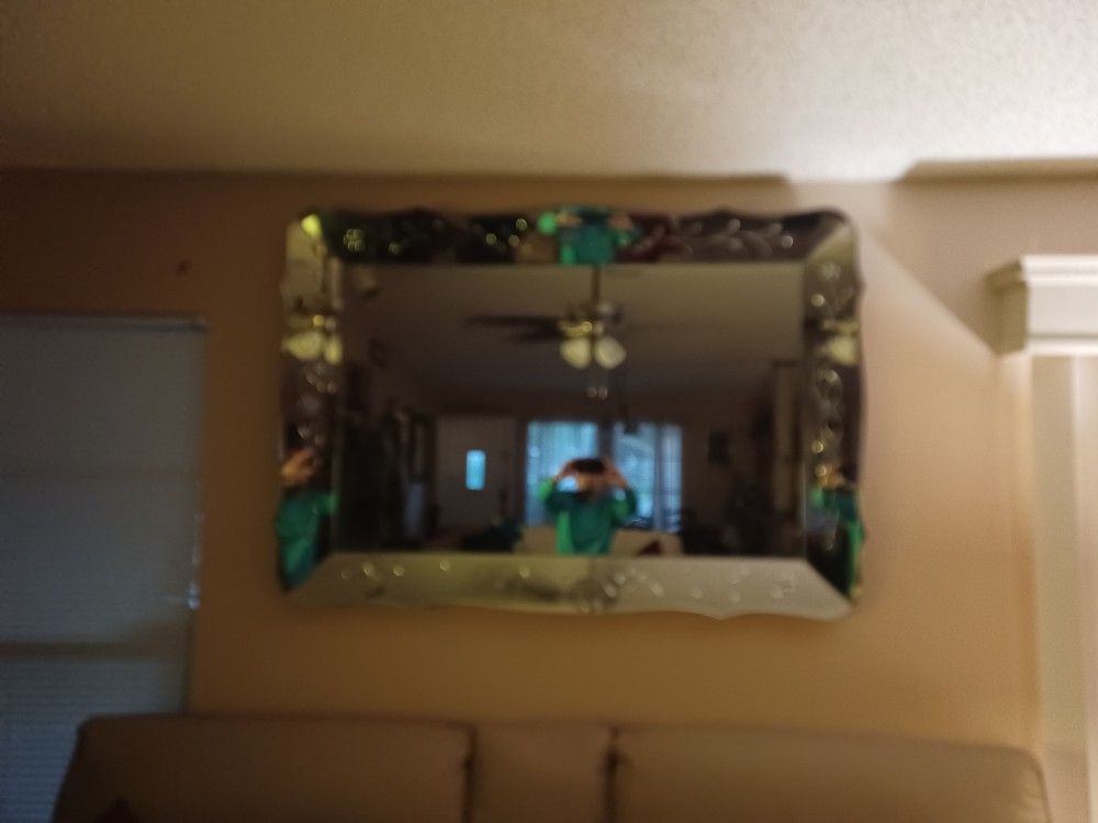 Etched Beveled Glass Mirror From France ...4×1/2 By 5 1/2 Ft