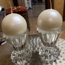 Two New Crystal Candle Holders  With Candles !