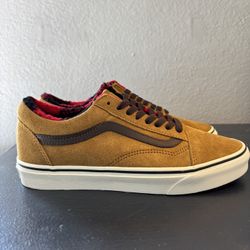 Vans Old Skool Cozy Hug Golden Brown Buffalo Plaid Sherpa Men's 7.5 Women’s 9