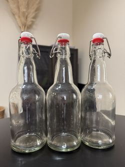 16oz Glass Bottles With Flip Top Caps - Set Of 5