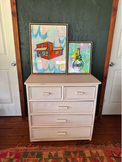 Vintage Boho Rattan Dresser