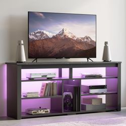 Bestier LED Tall Entertainment Center for 55/60/65 inch TV, TV Stand with Storage for PS4 Xbox, Adjustable Shelf Media Console for Living Room, Black 