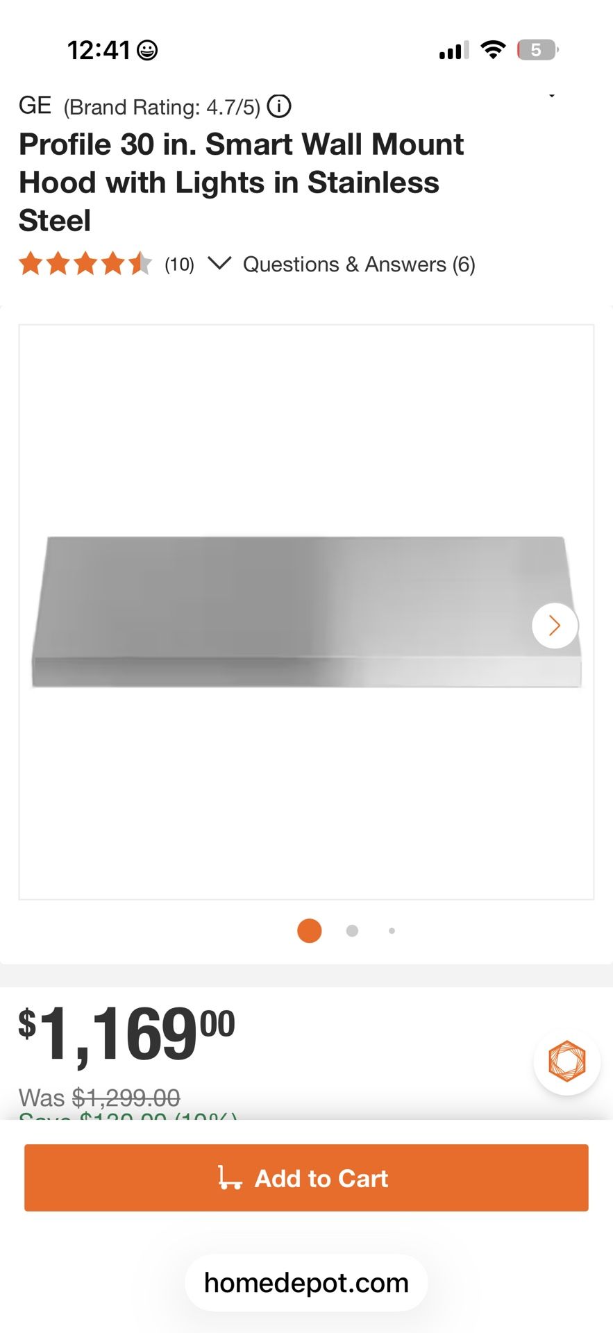 GE Wall Mount Hood- Stainless Steel