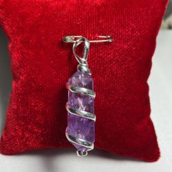 Amethyst Purple Point Pendant In Silver Plated