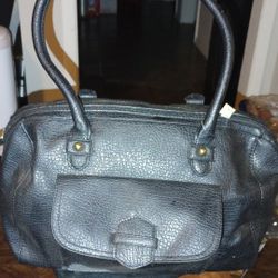 Black Faux Leather Handbag with Front Pocket