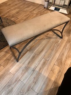 Grey upholstered bench