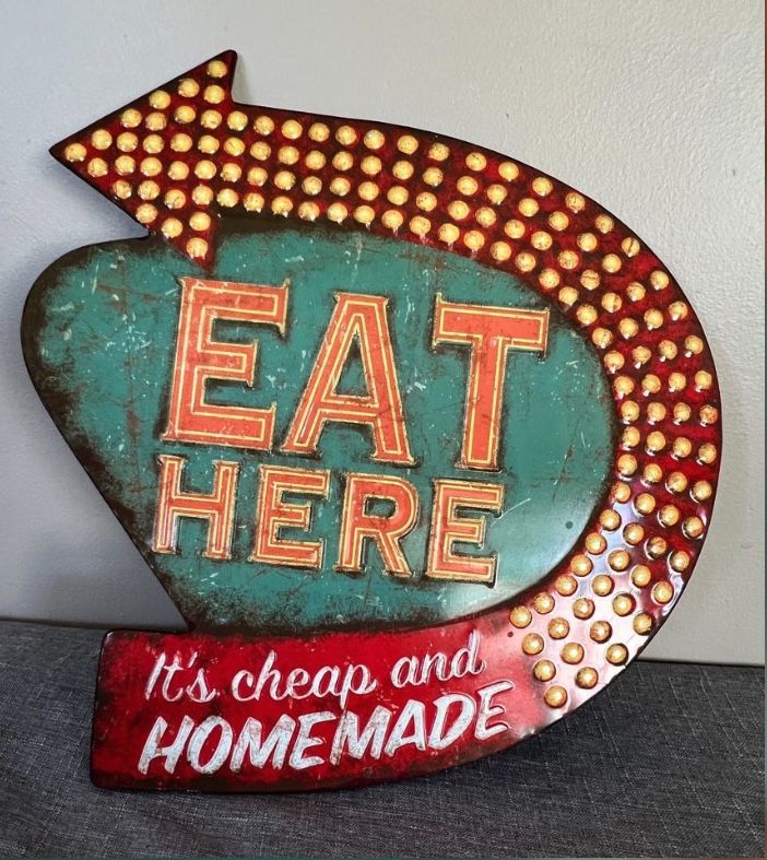 50's Inspired Americana Retro Old Diner Tin Metal Eat Here Metal Sign Wall Decor