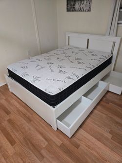 Bed frame drawers and mattress