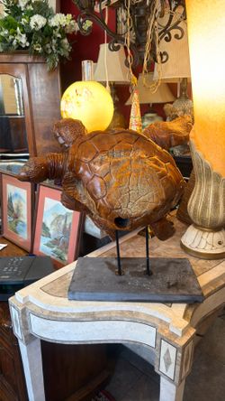 Beautiful Antique solid wood carved turtle