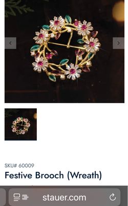 Stauer Floral Wreath Brooch with Pink, Green and Clear Stones