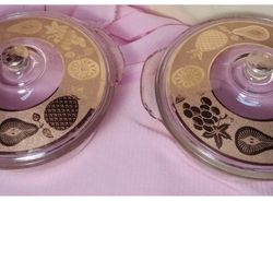Vintage Rare Gold Fire King 2qt Covered Casserole Dishes (2) Excellent Condition
