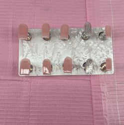 Short square press on nails green silver glitter nude base