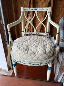 Adam Style Painted Blue&White Needlepoint +Cane Carved Bergere