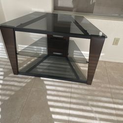 Black Glass And Metal Corner 3 Shelf TV Stand 