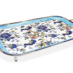 (New in Box)
ACMLIFE Porcelain Serving Tray, 21 inches Tea Tray with Handles, Blue Fine Ceramic Decorative Serving Tray Platter with Golden Rim for Te