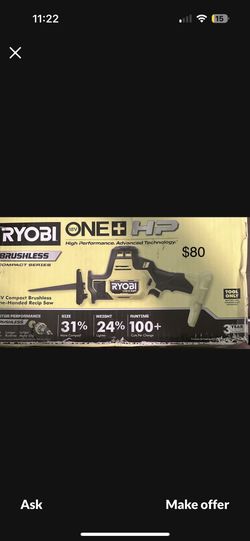 Ryobi 18v Compact Brushless One-Handed Recip Saw