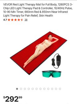 VEVOR Red Light Therapy Mat for Full Body, 1280PCS 3-Chip LED Light Therapy Pad & Controller, 10/40Hz Pulse, 10-90 Min Timer, 660nm Red & 850nm Near I