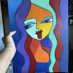 COLORFUL  CUBISM ART  12X16 Canvas Panel $100.00 ORIGINAL  