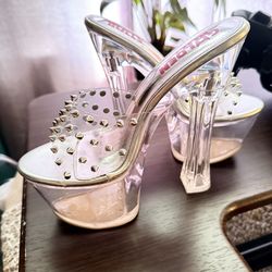 ✨ Clear Spike Heels – Golden Bulls | Size 6.5 – BRAND NEW ✨