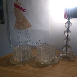 Two Mid -Century Crystal Plant Holder And Base Stands