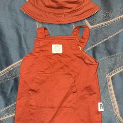 Orange Baby Overall With Hat, 3-6m