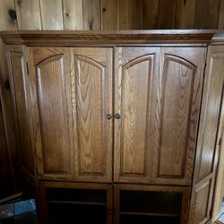 Solid Oak Corner Entertainment Cabinet